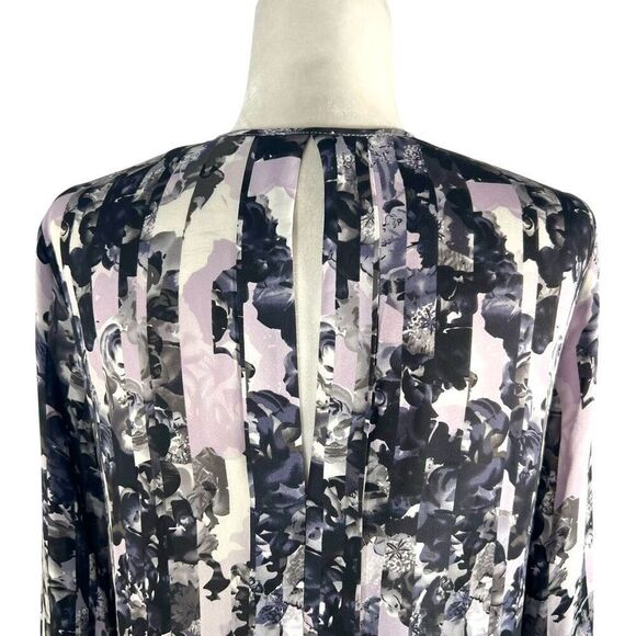 Parker Large Multicolor Floral Print Silk Blouse Pleated design - Picture 6 of 14